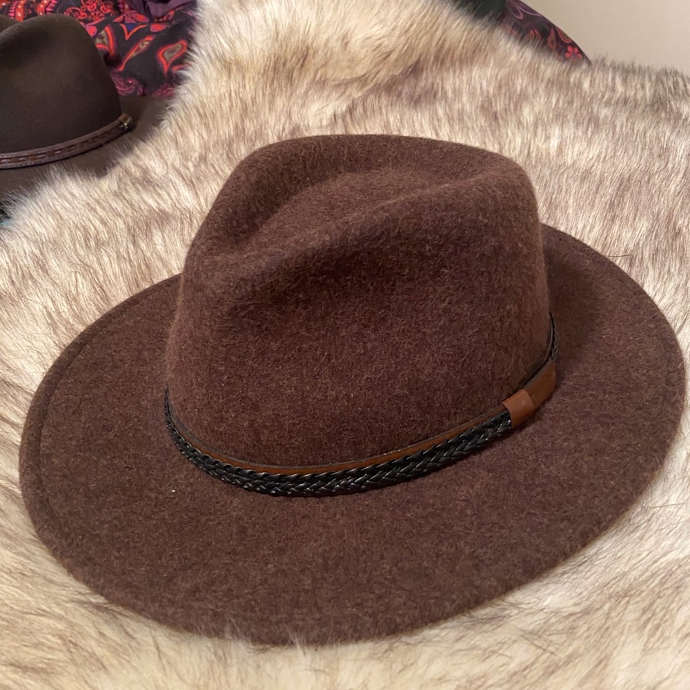 100% wool brown wide brim hat